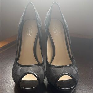 Coach Elegant Black Peep Toe Heels Size 8